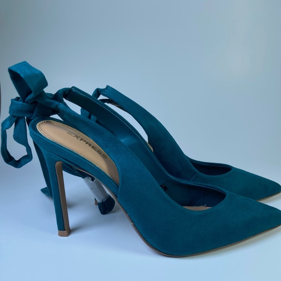 Express Woman’s Heels Green Pump Faux Suede Slingback - Picture 6 of 8